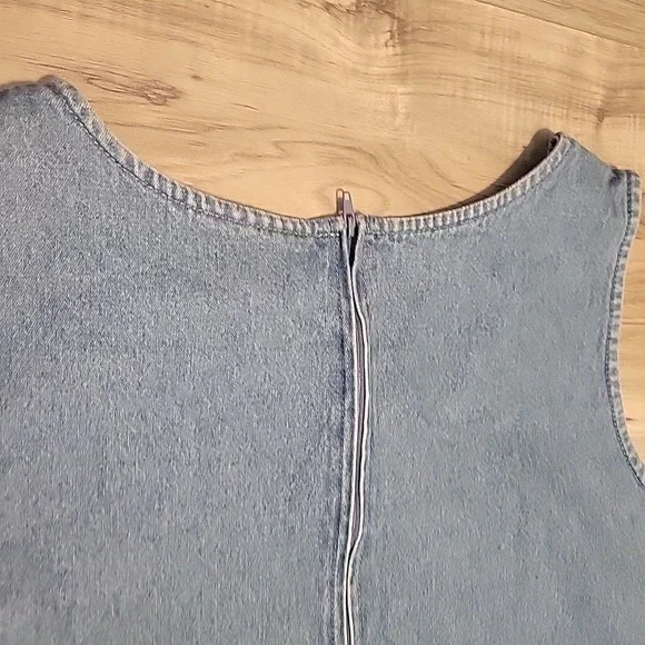 Vintage Blue J Dress Womens Size L  Blue Jean‎ Denim Embroidered Maxi Sleeveless - Picture 6 of 10